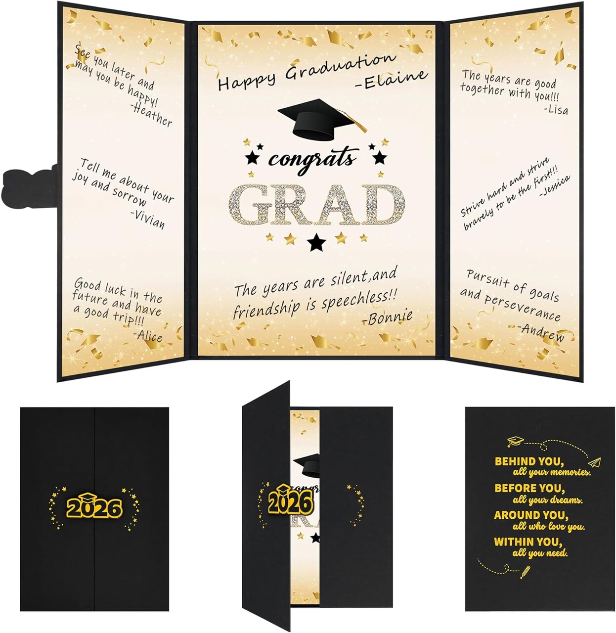 2026 Graduation Guest Book Alternative, Black Gold Class of 2026 Graduation Party Decorations, Graduation Signature Book for 2026 College High School, Unique Graduation Gifts for Friends